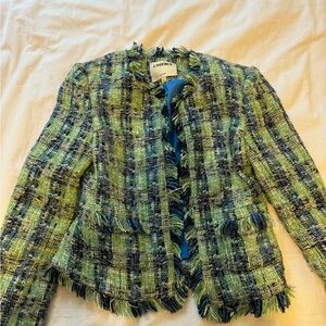 L'AGENCE Vibrant Green and Blue Tweed Blazer